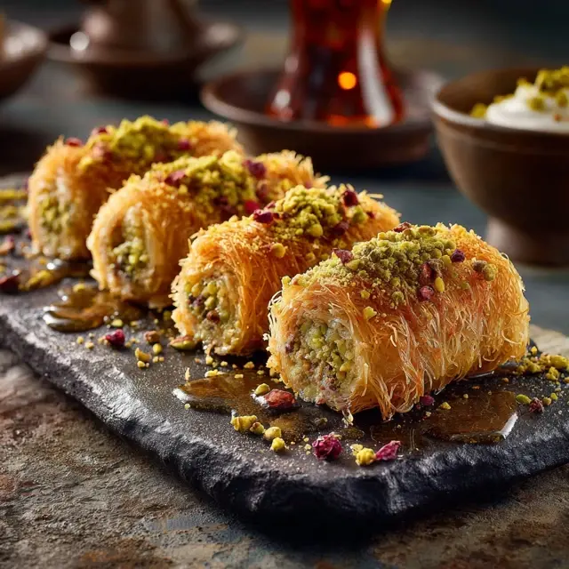 Kataifi Rolls Filled with Pistachio Delight Recipe - Kataifi Recipes | Laravel