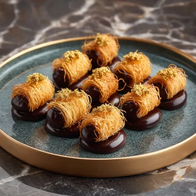 Chocolate-Dipped Kataifi Bites for Dessert - A fun and elegant recipe for chocolate-dipped kataifi bites—crispy pastry... Chocolate-Dipped Kataifi Bites for Dessert - Kataifi Recipes | Laravel