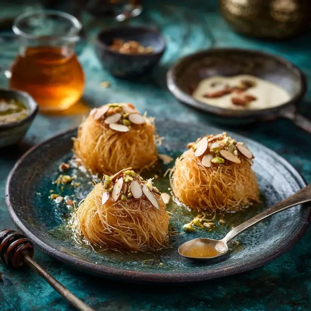 Kataifi with Almonds and Orange Blossom - A fragrant Greek-inspired kataifi recipe filled with almonds and finished... Kataifi with Almonds and Orange Blossom - Kataifi Recipes | Laravel