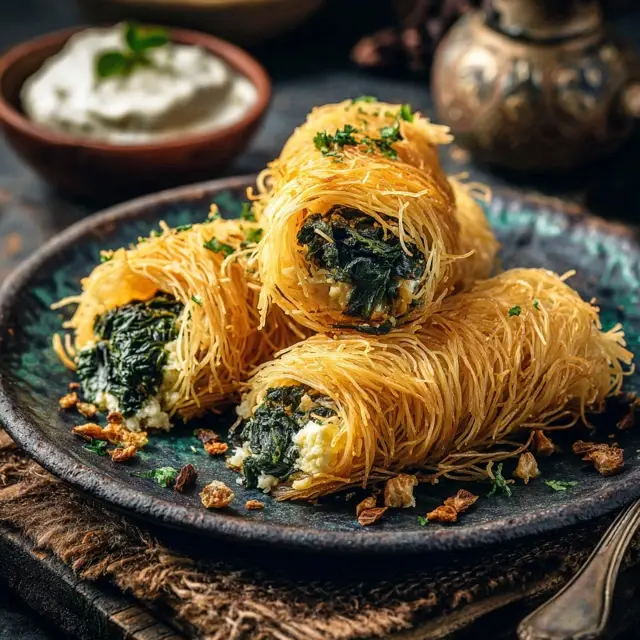 Savory Kataifi with Cheese and Spinach - A savory twist on kataifi pastry, filled with cheese and... Savory Kataifi with Cheese and Spinach - Kataifi Recipes | Laravel