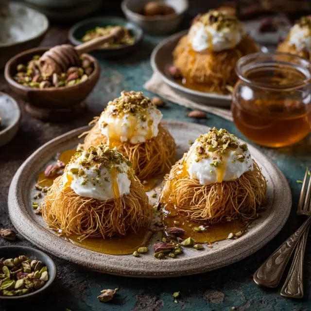 Kataifi Nests with Yogurt and Honey - A light and refreshing dessert—kataifi nests filled with creamy yogurt... Kataifi Nests with Yogurt and Honey - Kataifi Recipes | Laravel