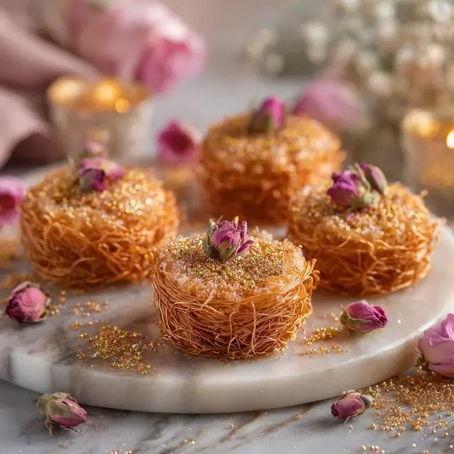 Rose Gold Kataifi Tarts with Edible Glitter Finish - Modern Kataifi Variations | Laravel